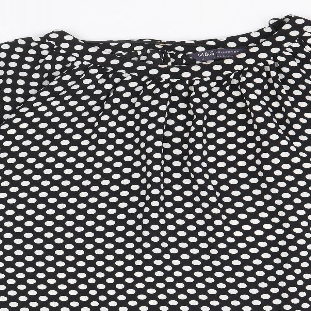 Marks and Spencer Womens Black Polka Dot Polyester Basic Blouse Size 10 Boat Neck