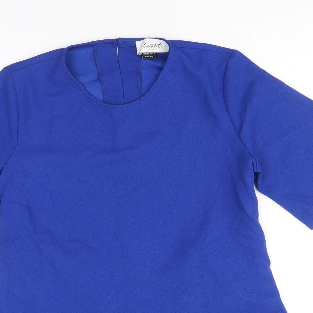 Closet Womens Blue Polyester Basic Blouse Size 8 Round Neck