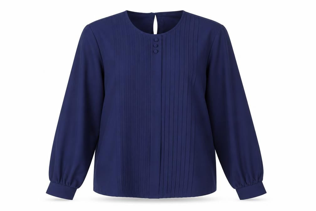 Judy Bond Womens Blue Polyester Basic Blouse Size 12 Round Neck