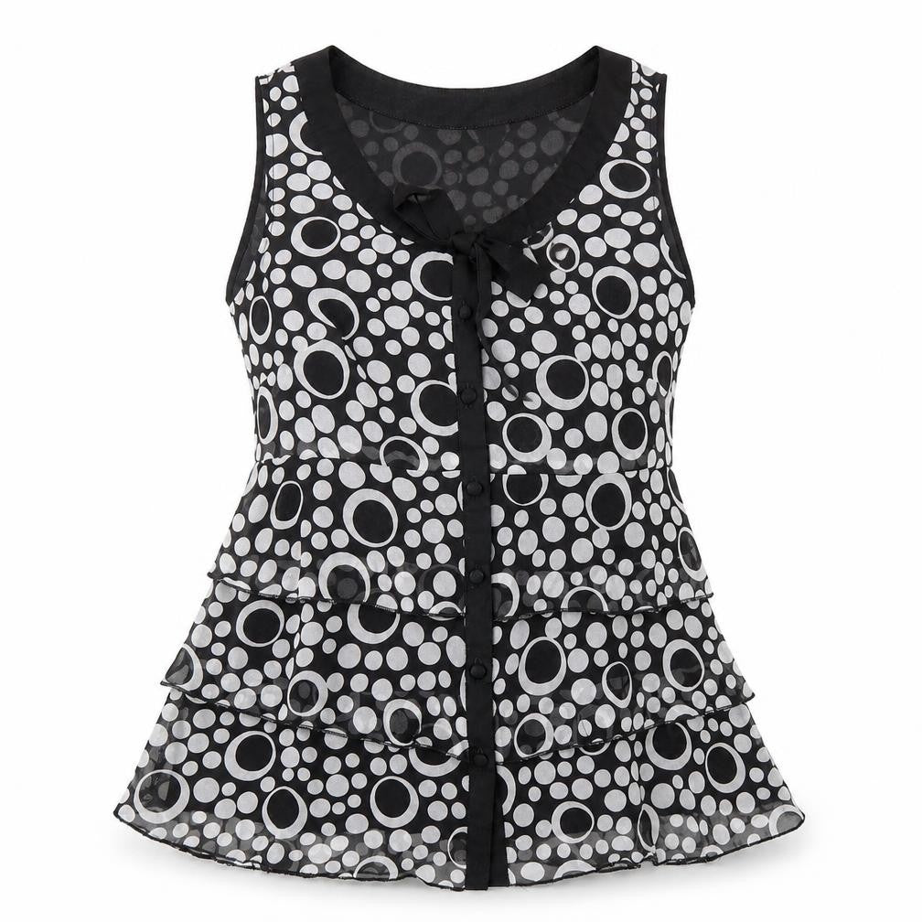 South Womens Black Geometric Polyester Basic Tank Size 10 Round Neck