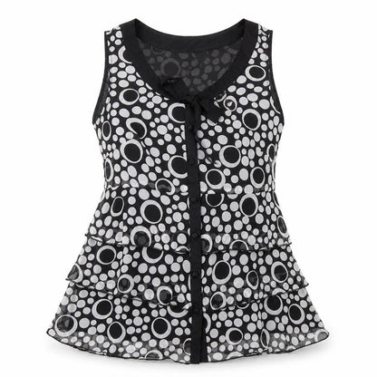South Womens Black Geometric Polyester Basic Tank Size 10 Round Neck