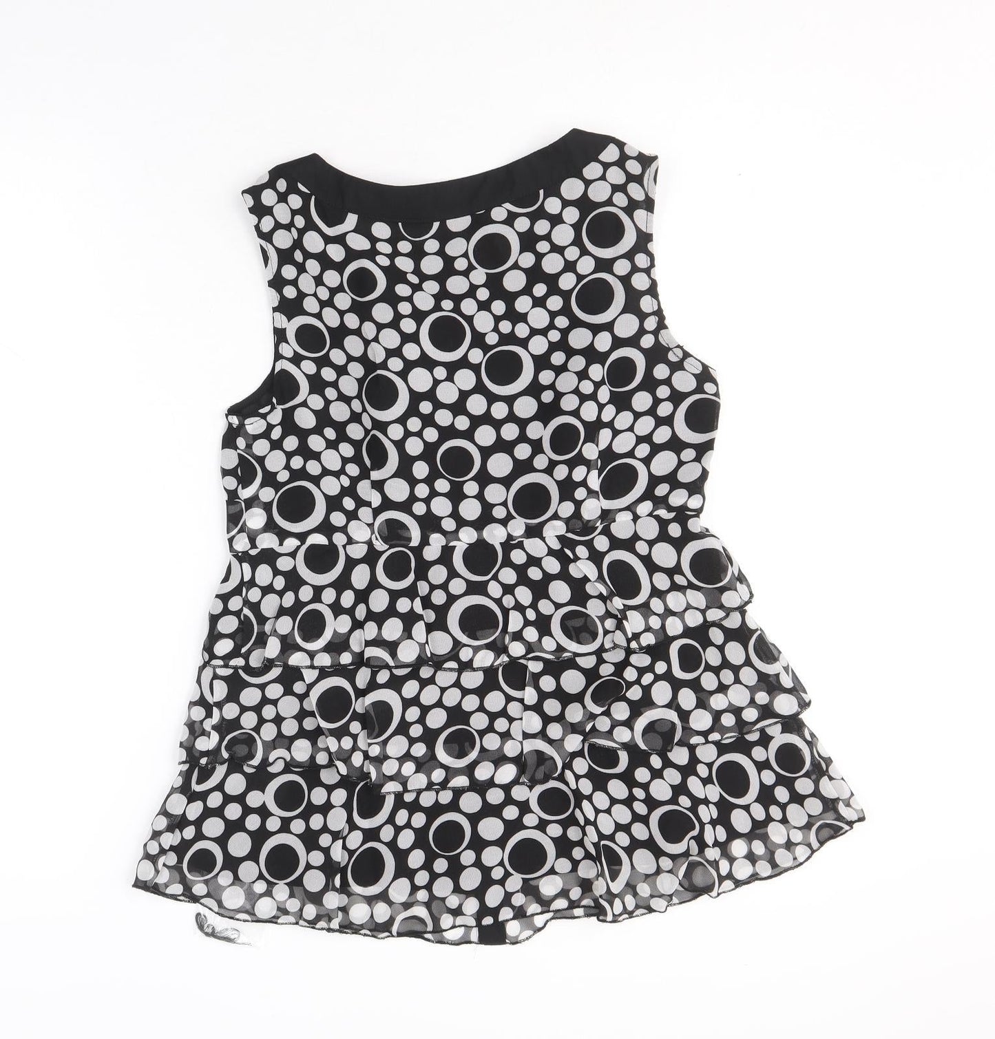 South Womens Black Geometric Polyester Basic Tank Size 10 Round Neck