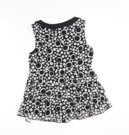 South Womens Black Geometric Polyester Basic Tank Size 10 Round Neck