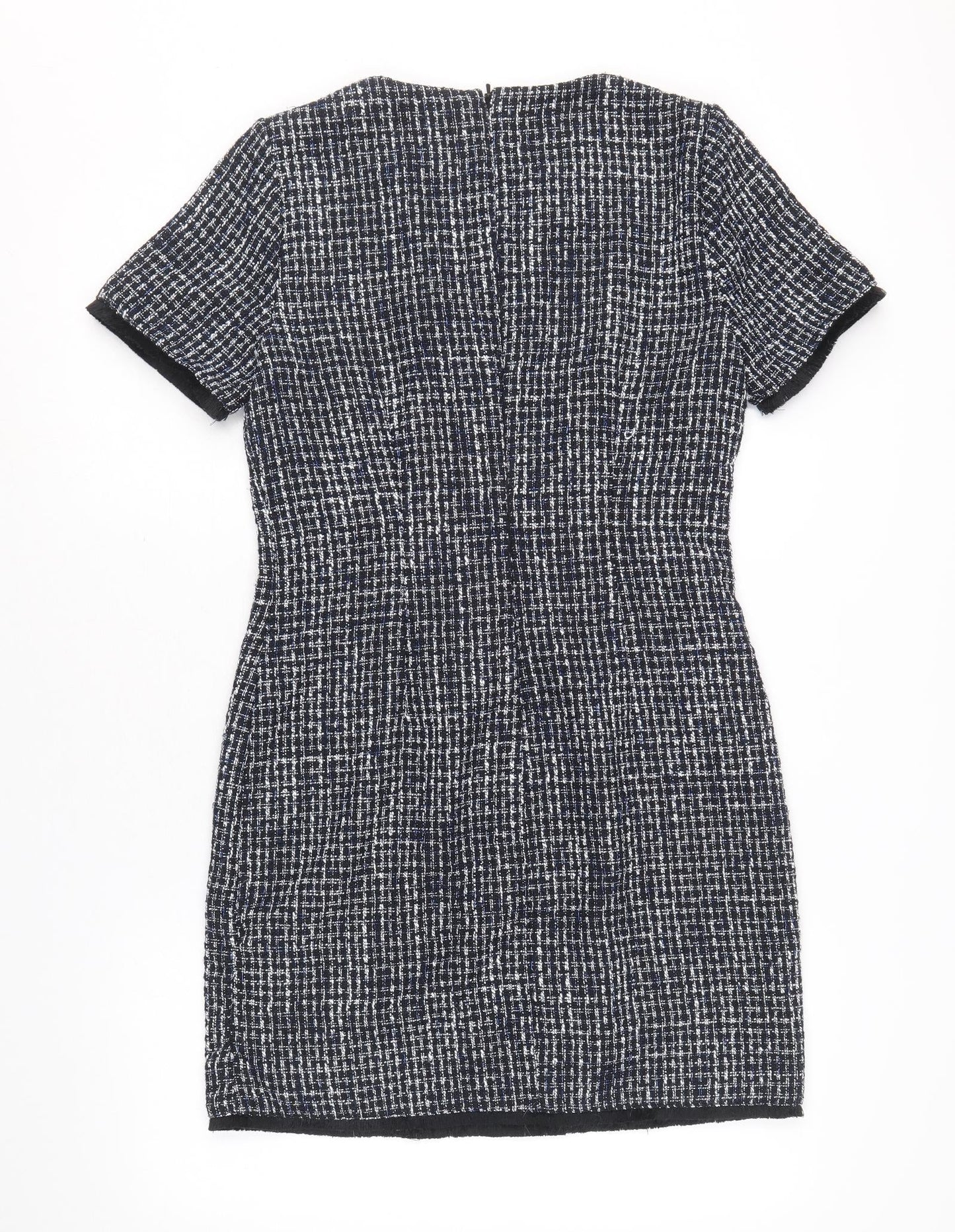 Warehouse Womens Blue Geometric Polyester A-Line Size 10 Round Neck Zip