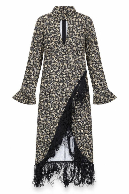 SheIn Womens Black Paisley Polyester A-Line Size XS Round Neck Zip