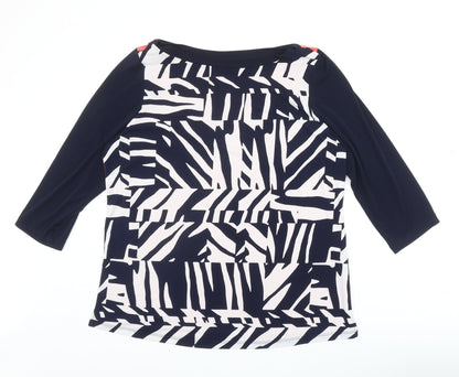 Susan Graver Womens Blue Geometric Polyester Basic Blouse Size L Round Neck