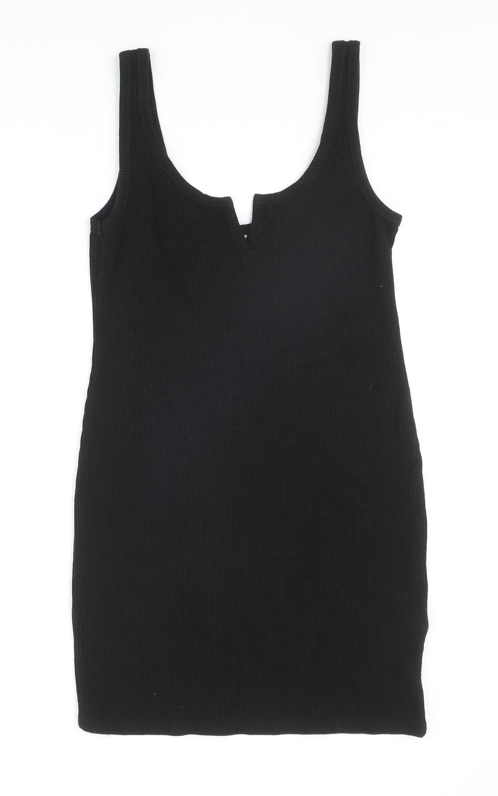 Topshop Womens Black Polyester Tank Dress Size 8 V-Neck Pullover
