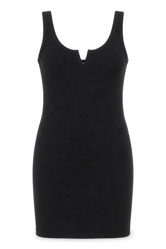 Topshop Womens Black Polyester Tank Dress Size 8 V-Neck Pullover