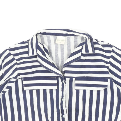 Canada Womens Blue Striped Polyester Basic Button-Up Size 12 Collared