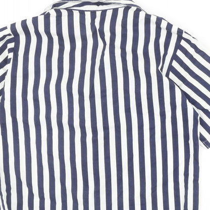 Canada Womens Blue Striped Polyester Basic Button-Up Size 12 Collared