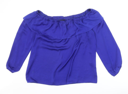 Dorothy Perkins Womens Blue Polyester Basic Blouse Size 14 Off the Shoulder