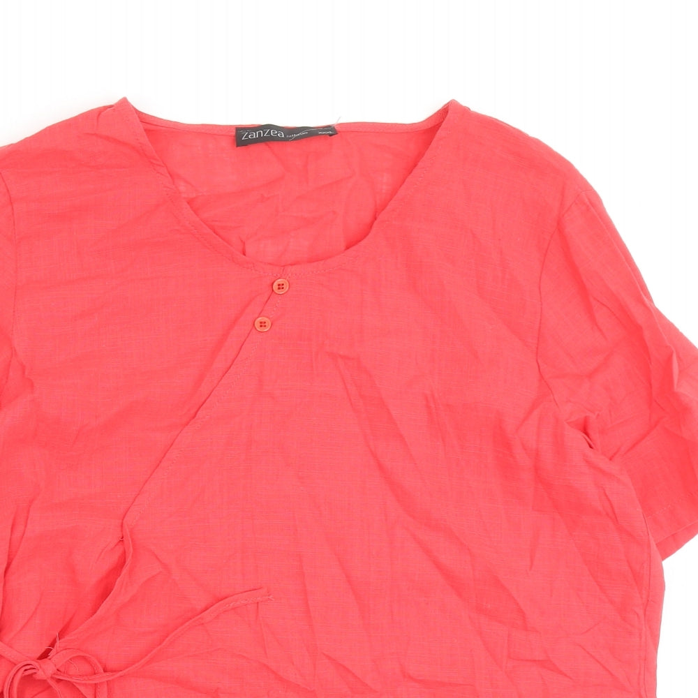 Zanzea Womens Red 100% Cotton Basic Blouse Size 3XL Round Neck
