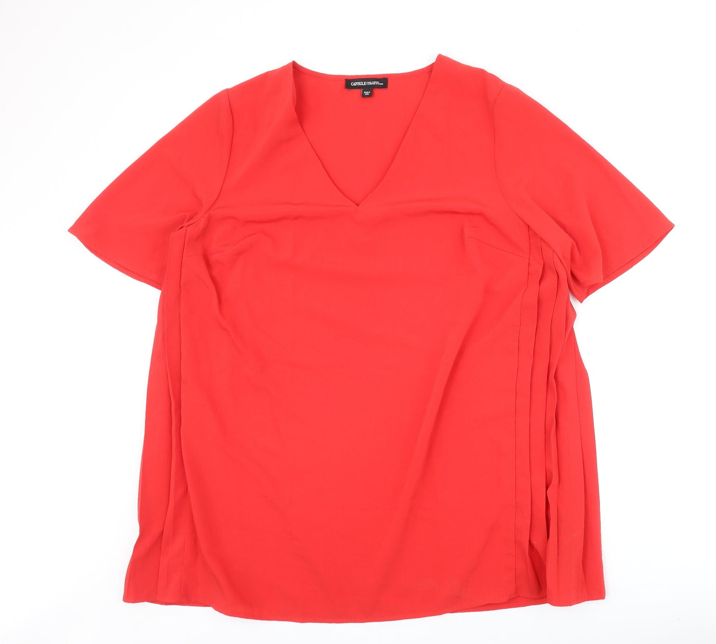 Capsule Womens Red Polyester Basic T-Shirt Size 16 V-Neck