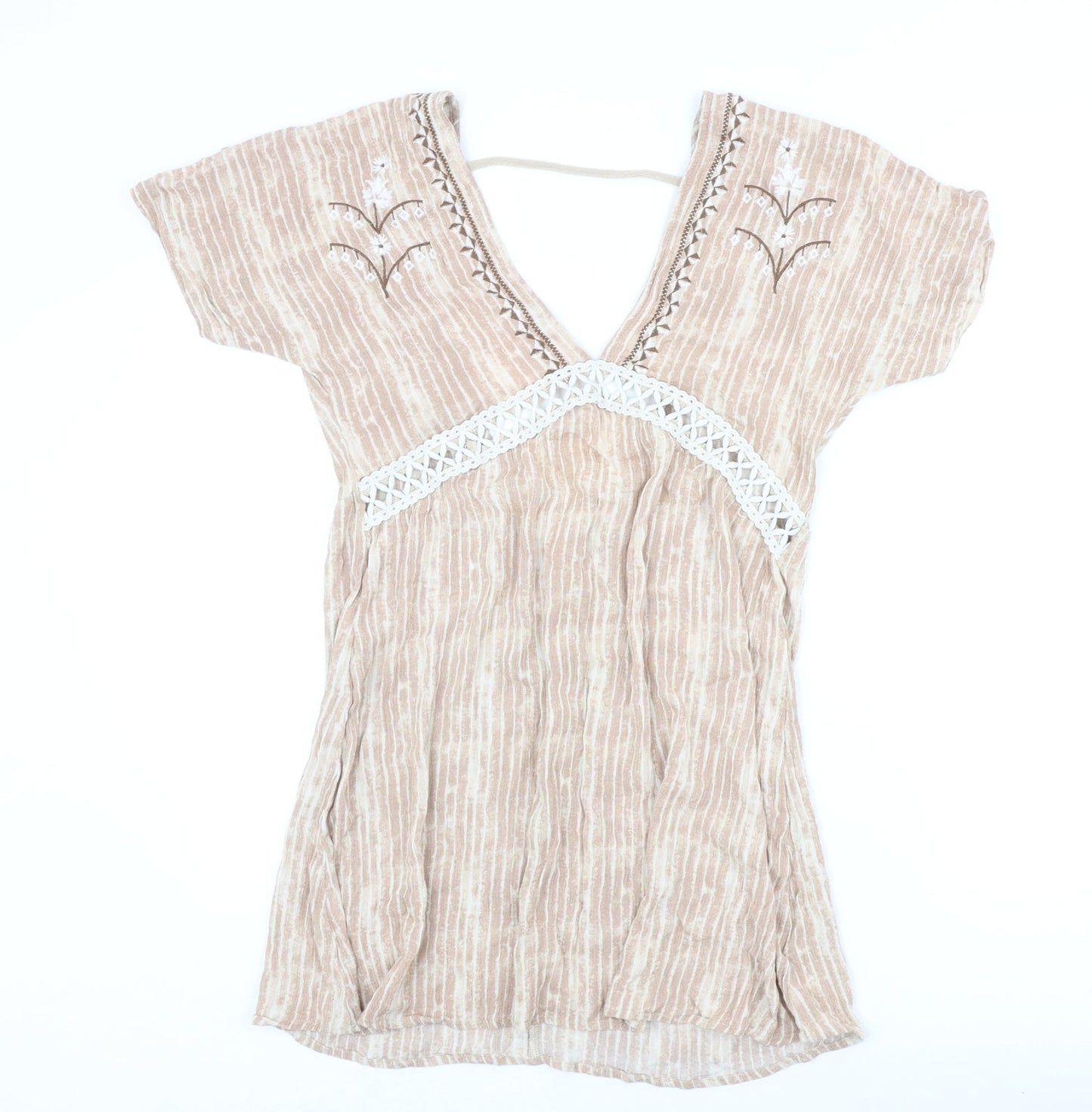 En Creme Womens Pink Geometric Viscose Mini Size S V-Neck Zip