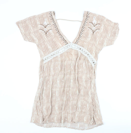 En Creme Womens Pink Geometric Viscose Mini Size S V-Neck Zip