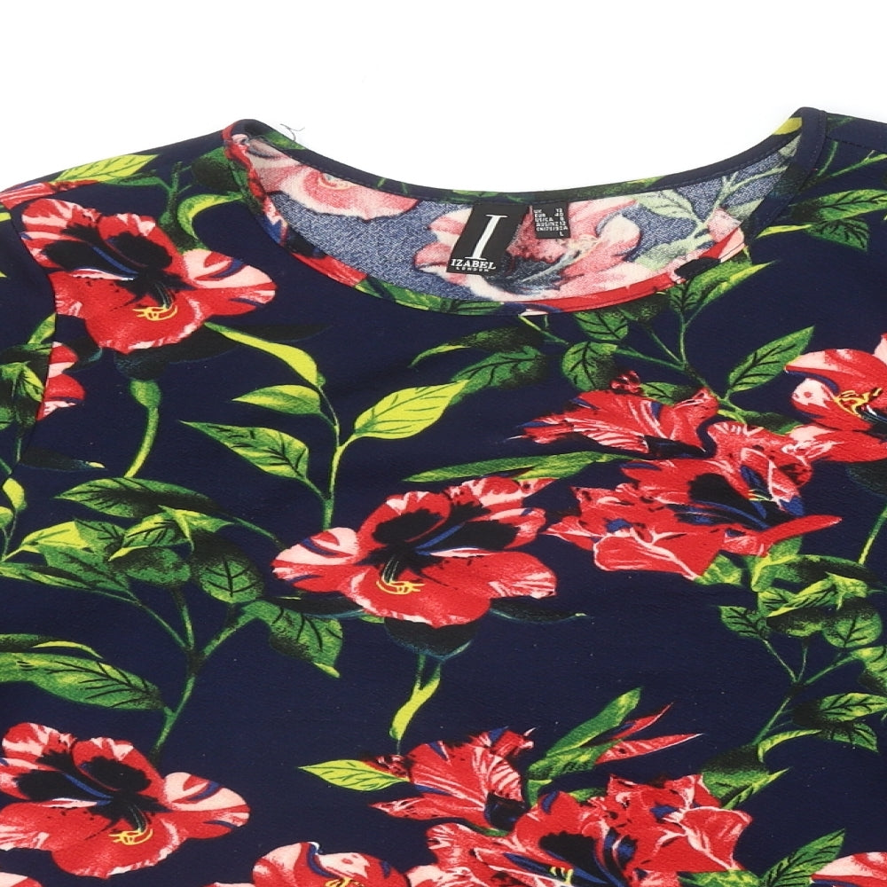 Izabel Womens Blue Floral Polyester Basic Blouse Size 12 Scoop Neck - Bell Sleeve