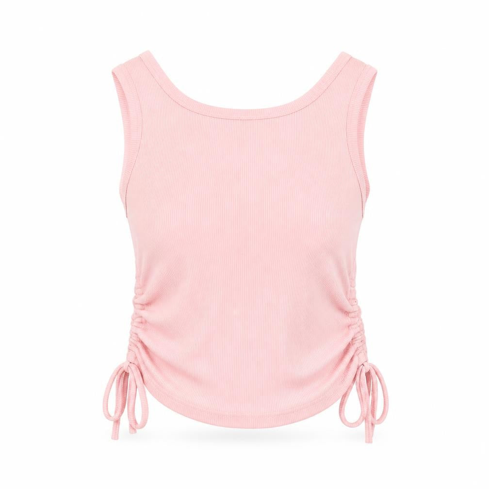 SheIn Womens Pink Polyester Cropped Tank Size S Scoop Neck - Ribbed Side Ruched