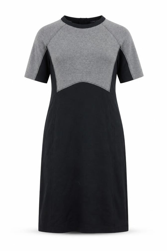 Marks & Spencer Womens Black Colourblock Viscose A-Line Size 12 Round Neck Zip