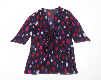 Per Una Womens Purple Geometric Polyester Basic Blouse Size 12 V-Neck