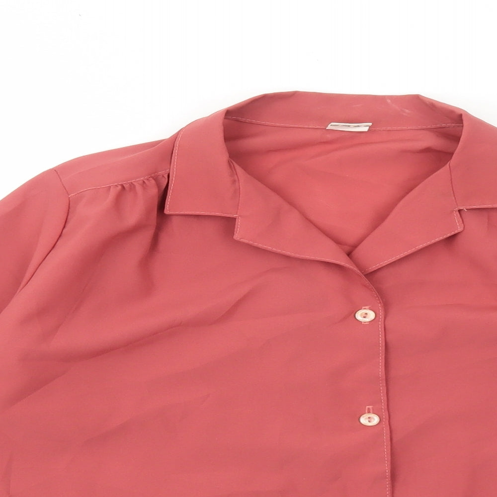 Preworn Womens Red Polyester Basic Button-Up Size 6 Collared