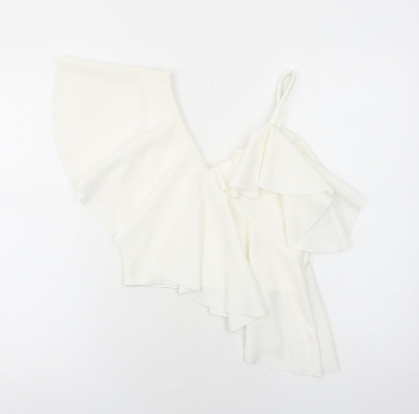 Preworn Womens White Polyester Cropped Blouse Size S V-Neck