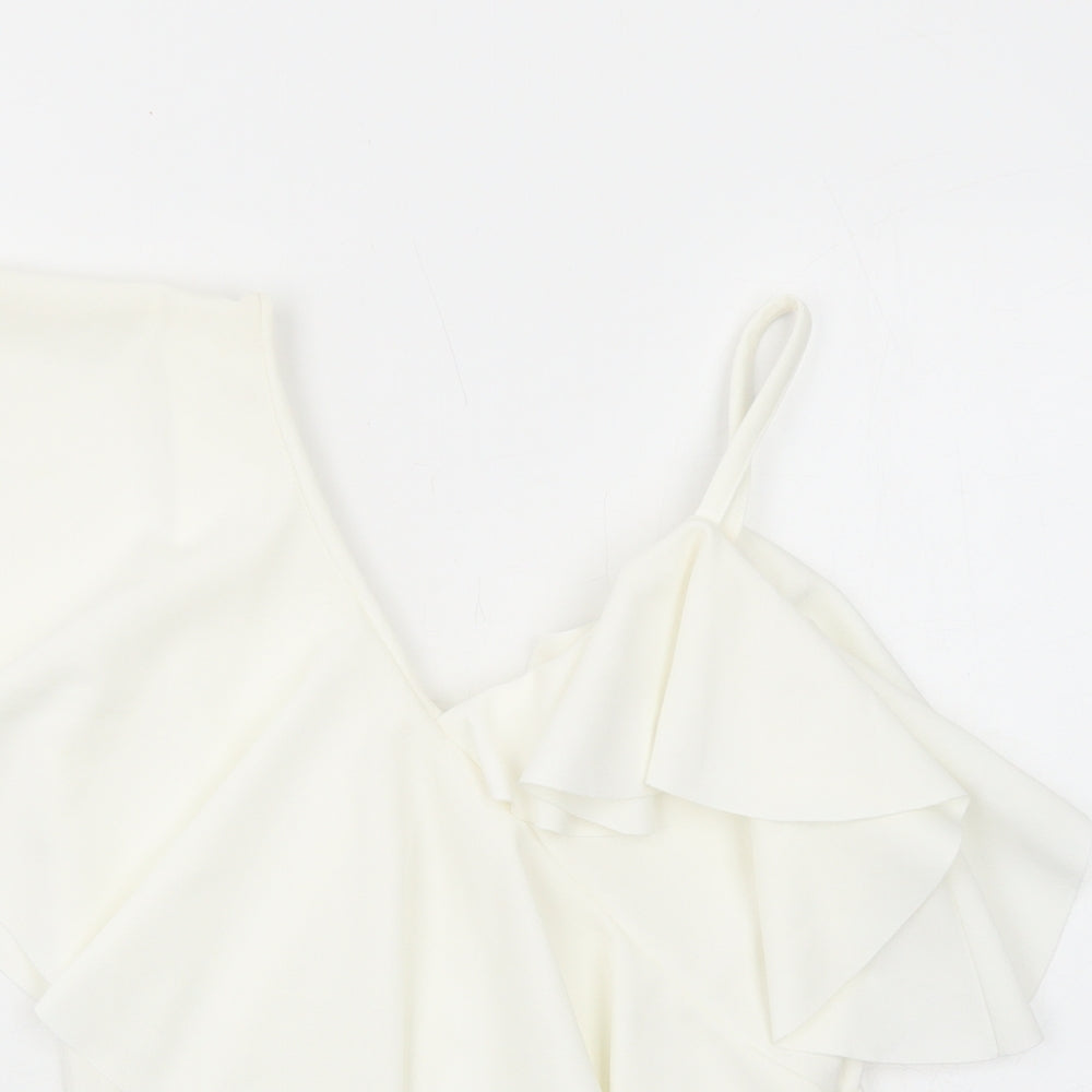 Preworn Womens White Polyester Cropped Blouse Size S V-Neck