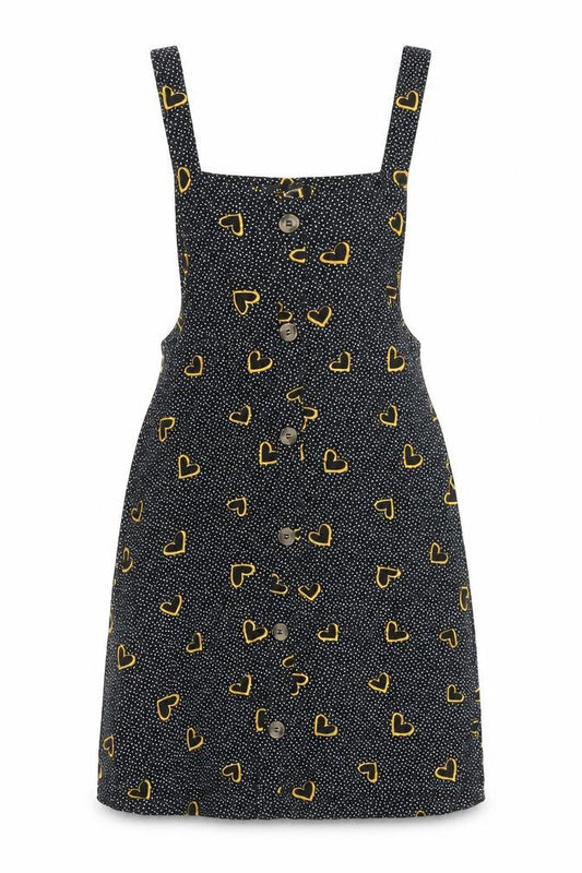 Primark Womens Black Geometric Viscose Pinafore/Dungaree Dress Size 6 Square Neck Pullover