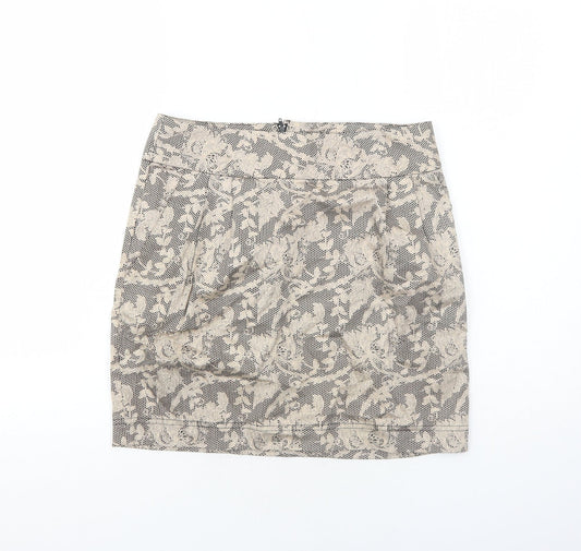 JSFN Womens Brown Floral Cotton A-Line Skirt Size 10 Zip