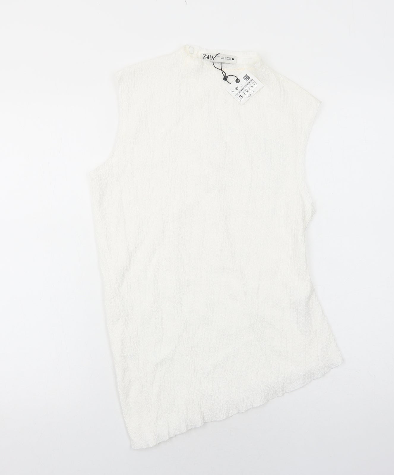 Zara Womens White Polyester Basic Blouse Size S Mock Neck - Asymmetric