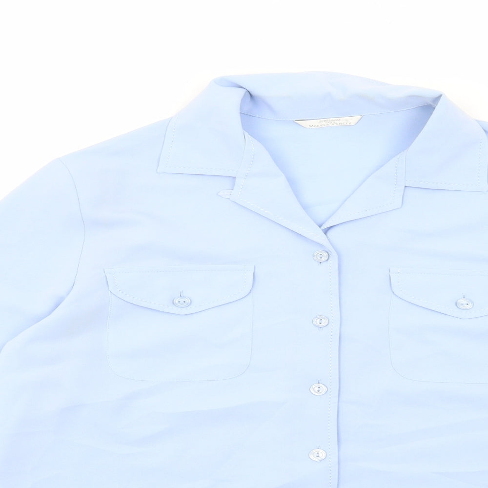 Marks and Spencer Womens Blue Polyester Basic Button-Up Size 12 Collared