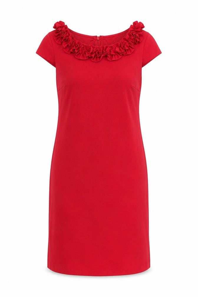 Marks & Spencer Womens Red Viscose Pencil Dress Size 10 Boat Neck Zip