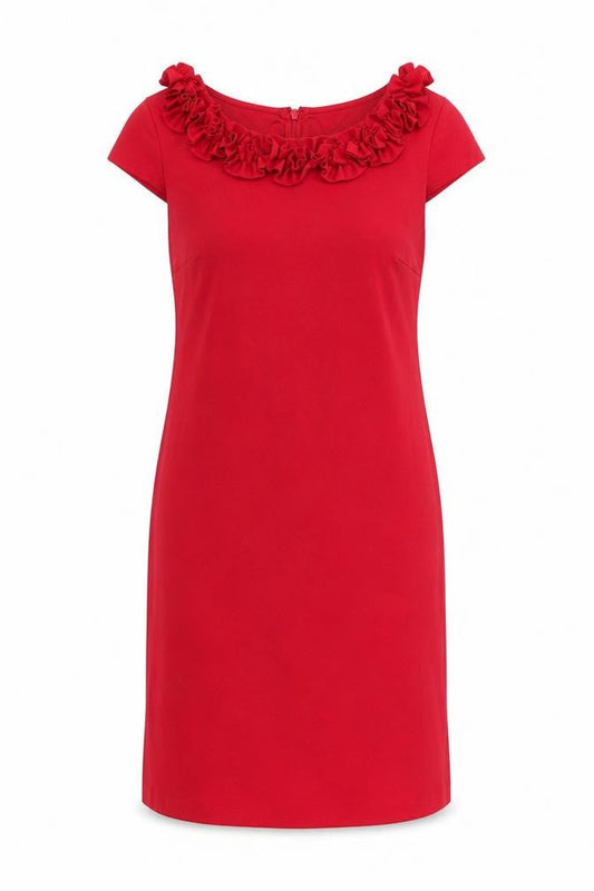 Marks & Spencer Womens Red Viscose Pencil Dress Size 10 Boat Neck Zip