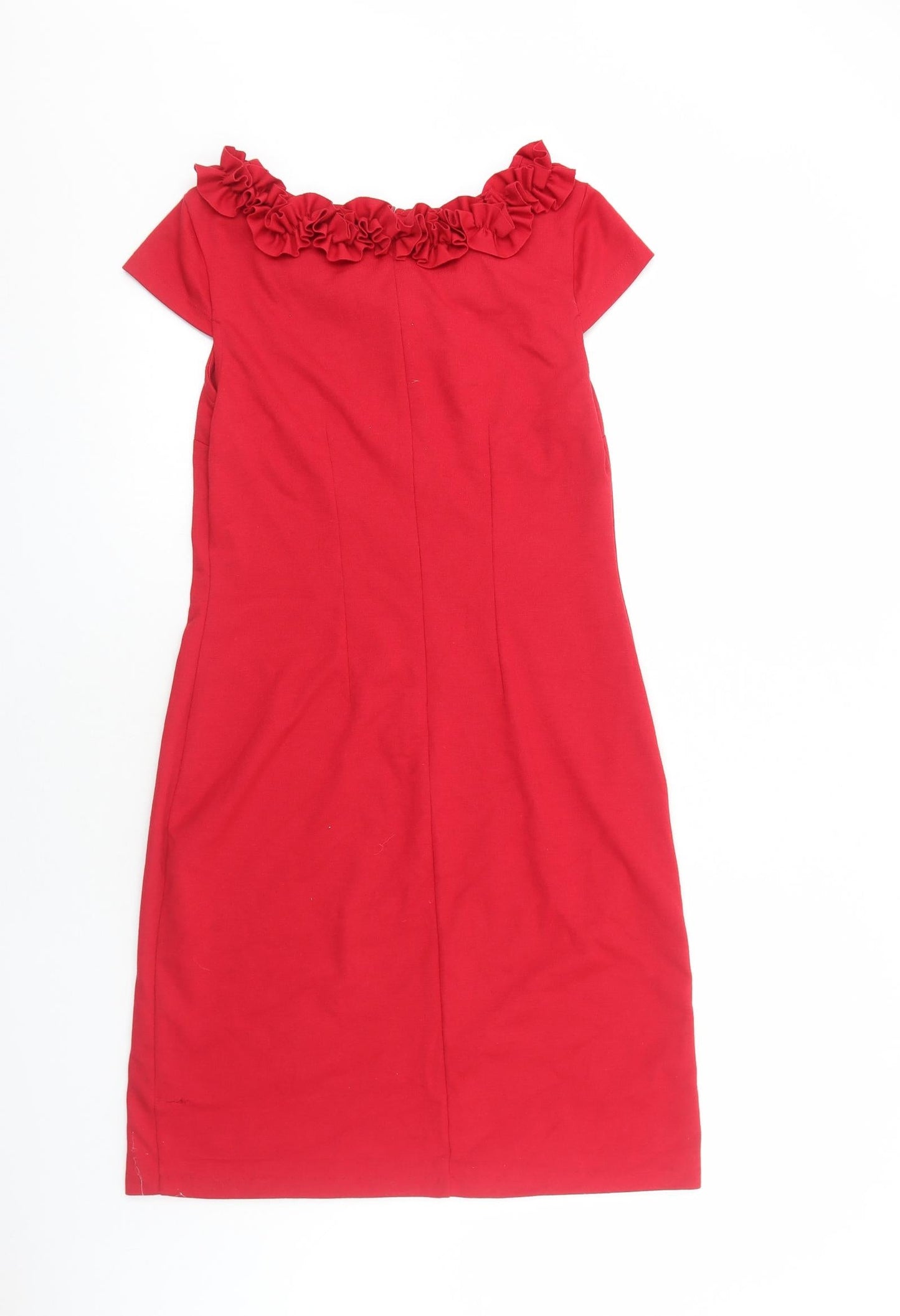 Marks and Spencer Womens Red Viscose Pencil Dress Size 10 Boat Neck Zip