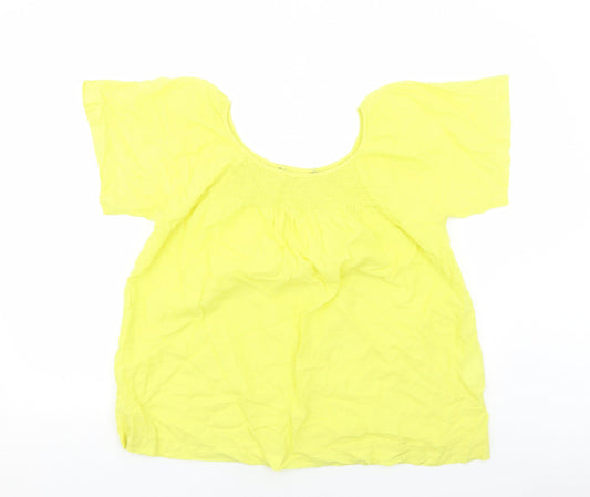 Preworn Womens Yellow Cotton Basic Blouse Size L Round Neck