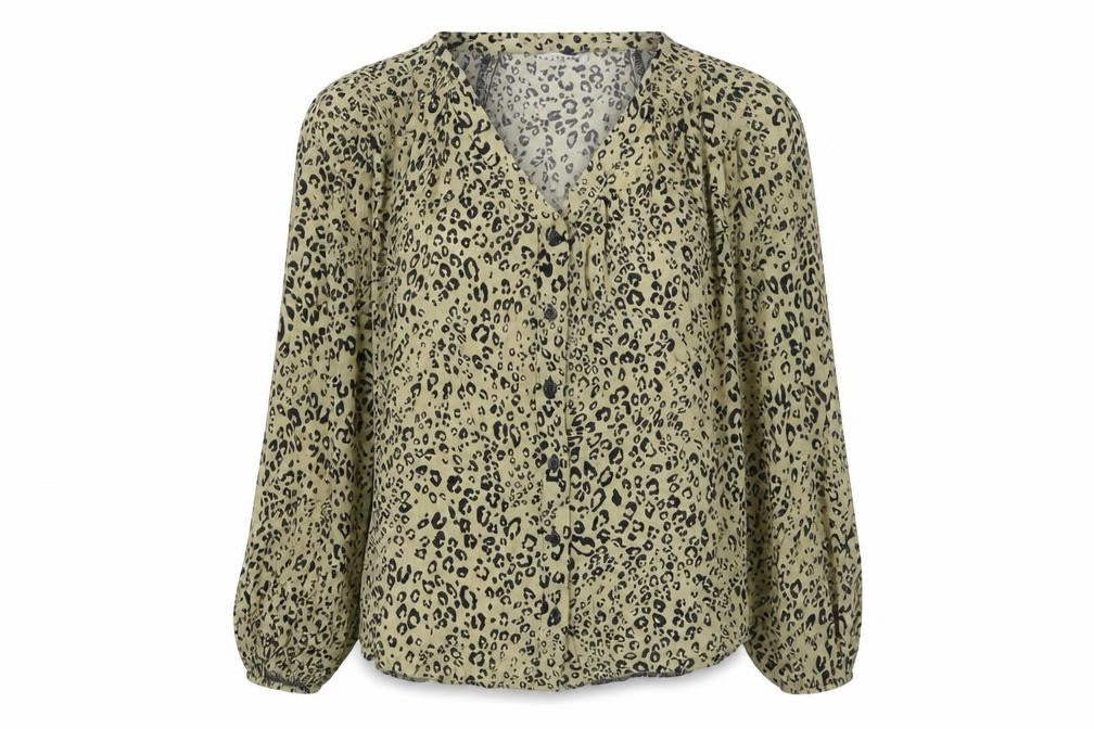 Papaya Womens Beige Animal Print Viscose Basic Blouse Size 12 V-Neck - Leopard Print