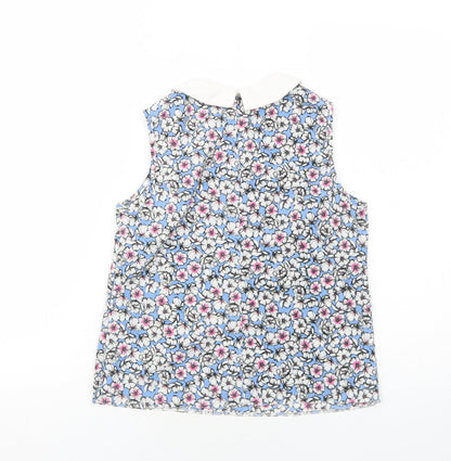 Preworn Womens Blue Floral Polyester Basic Tank Size S Collared