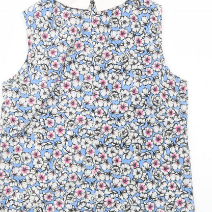 Preworn Womens Blue Floral Polyester Basic Tank Size S Collared