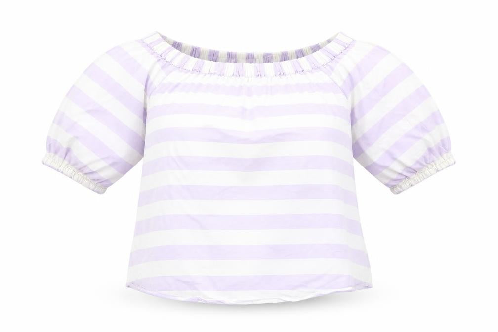 Marks & Spencer Womens Purple Striped Cotton Basic Blouse Size 12 Off the Shoulder - Bardot