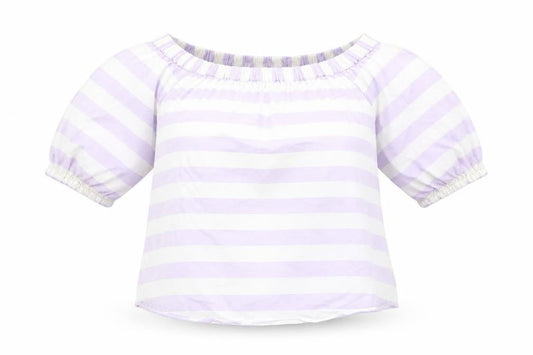 Marks and Spencer Womens Purple Striped Cotton Basic Blouse Size 12 Off the Shoulder - Bardot