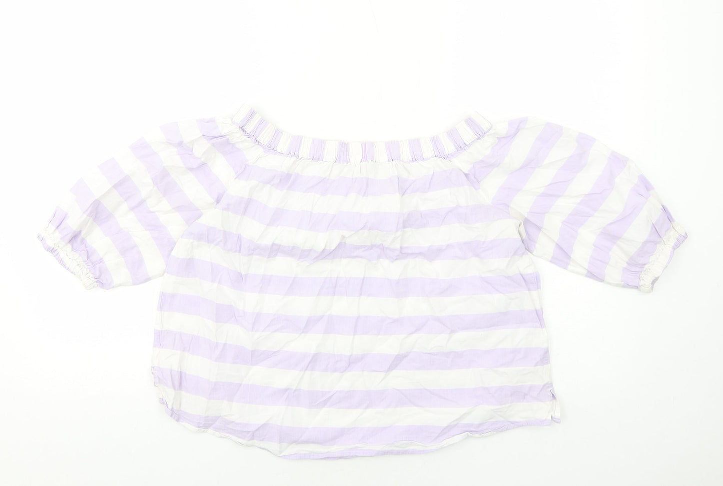 Marks and Spencer Womens Purple Striped Cotton Basic Blouse Size 12 Off the Shoulder - Bardot