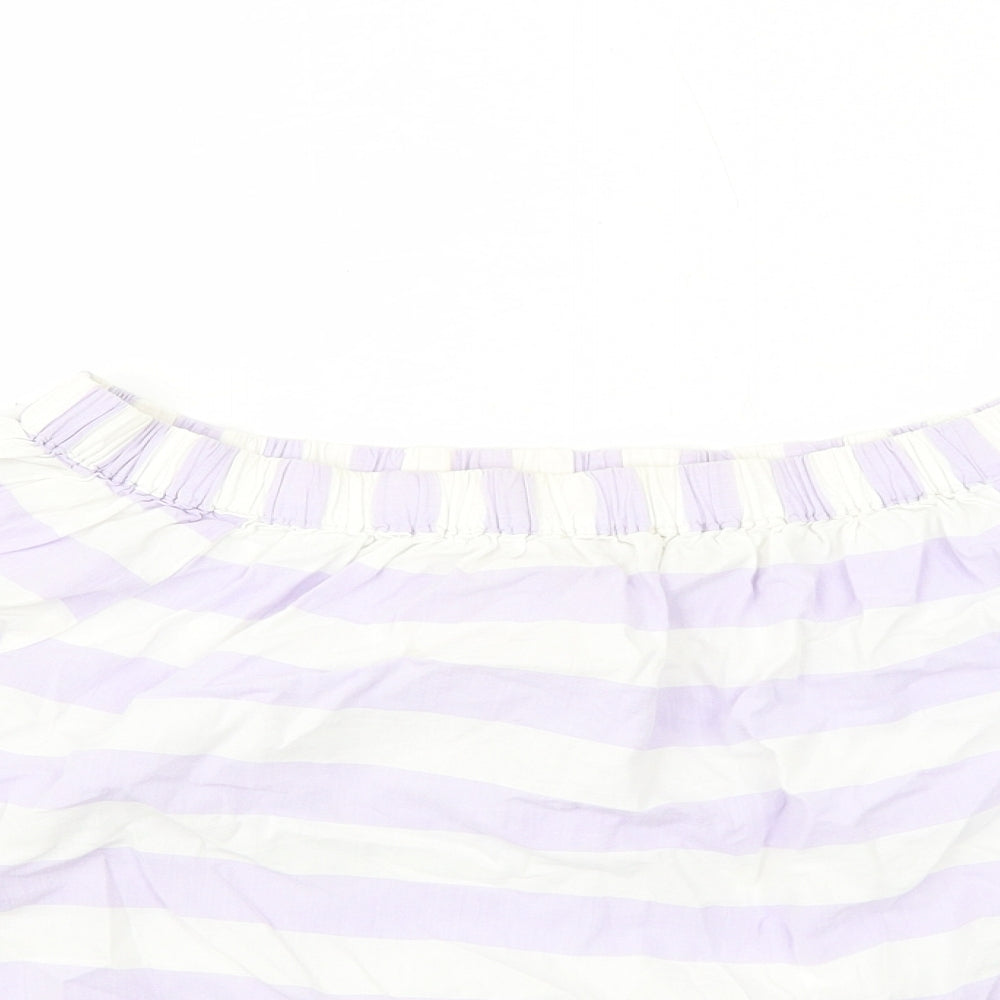 Marks and Spencer Womens Purple Striped Cotton Basic Blouse Size 12 Off the Shoulder - Bardot