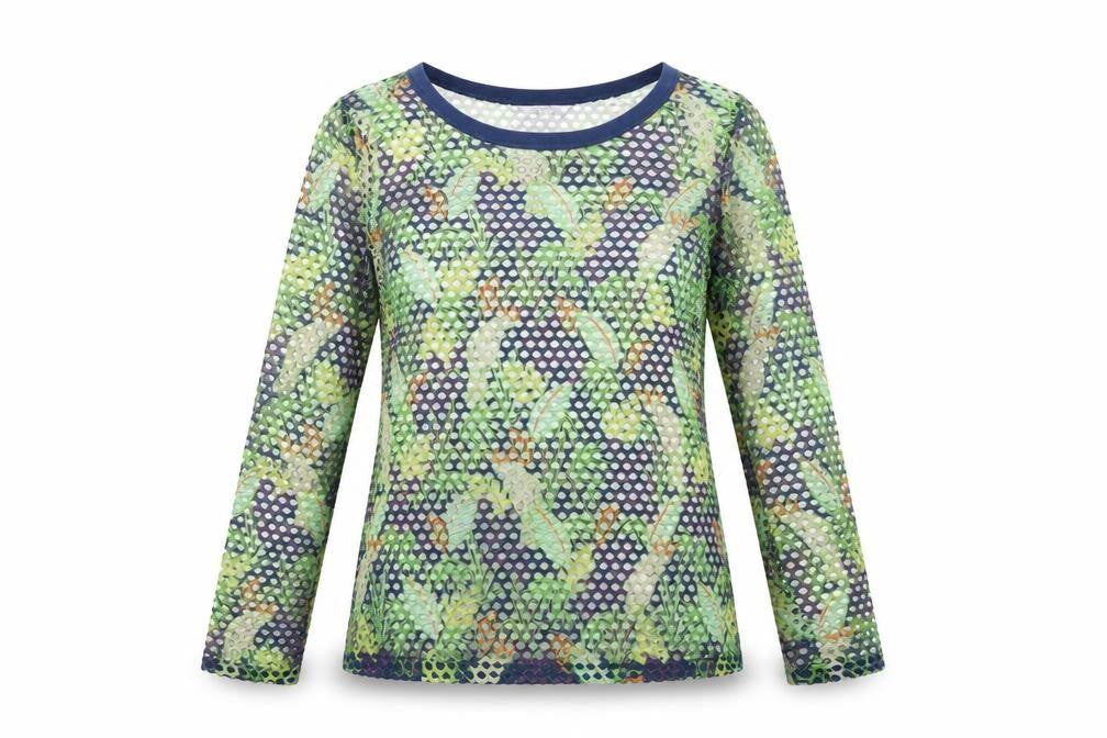 NEXT Womens Green Geometric Viscose Basic T-Shirt Size 10 Round Neck - Leaf Print