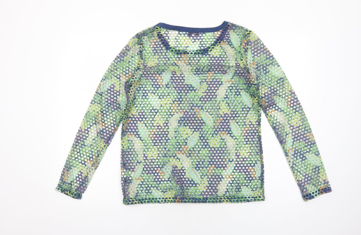 NEXT Womens Green Geometric Viscose Basic T-Shirt Size 10 Round Neck - Leaf Print