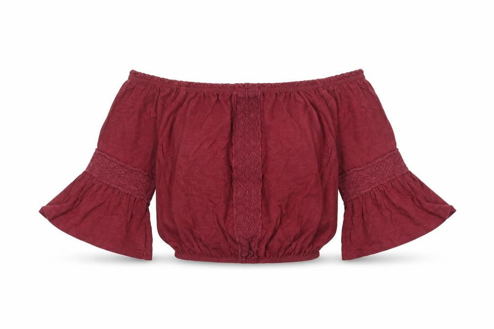 Miss Selfridge Womens Red Viscose Cropped Blouse Size 6 Boat Neck