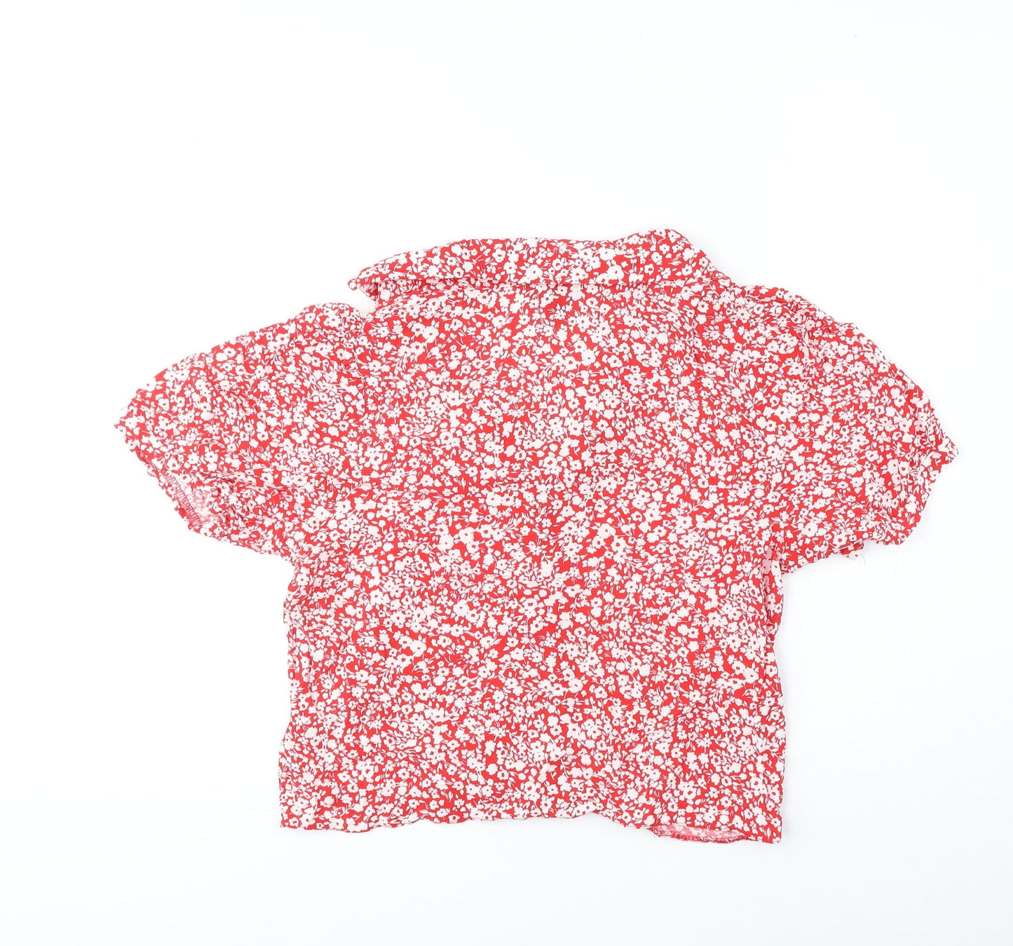 New Look Womens Red Geometric Viscose Basic Blouse Size 12 V-Neck