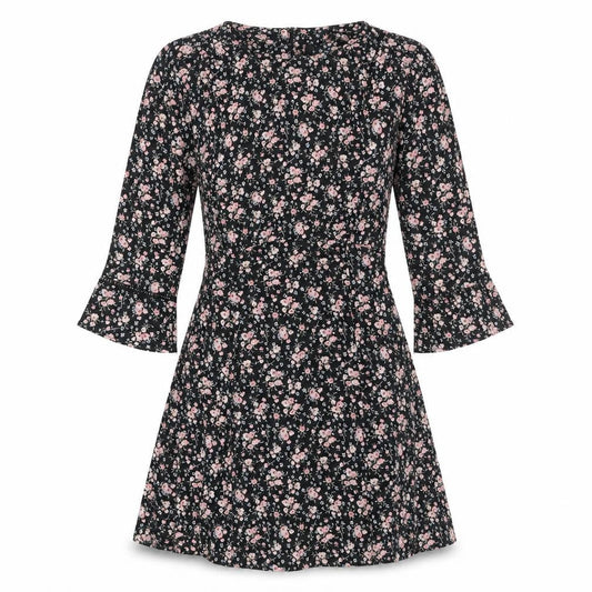 Divided by H&M Womens Black Floral Polyester A-Line Size 8 Round Neck Zip