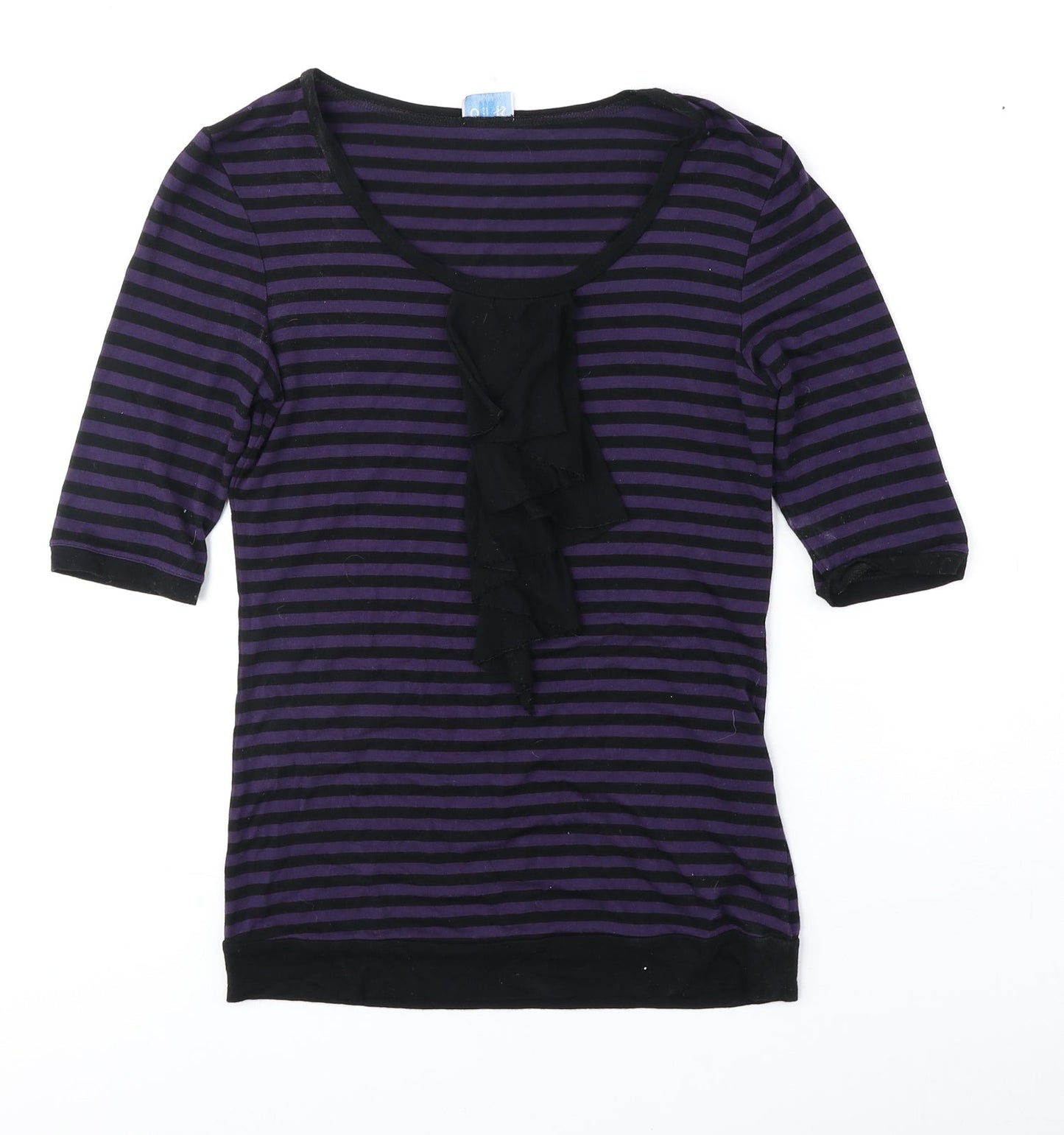 Oasis Womens Purple Striped Polyester Basic Blouse Size 8 Round Neck