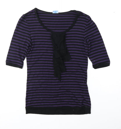 Oasis Womens Purple Striped Polyester Basic Blouse Size 8 Round Neck