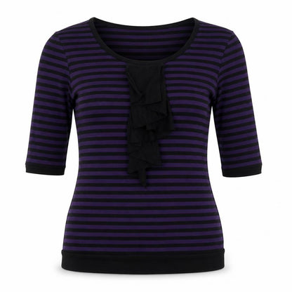Oasis Womens Purple Striped Polyester Basic Blouse Size 8 Round Neck