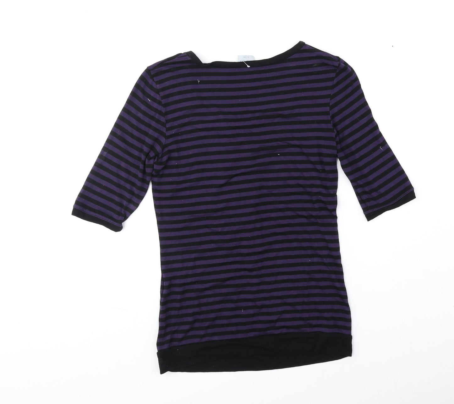 Oasis Womens Purple Striped Polyester Basic Blouse Size 8 Round Neck